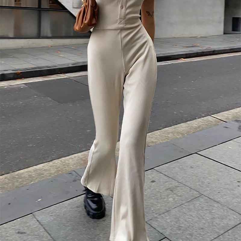 Backless Collared Button Jumpsuit