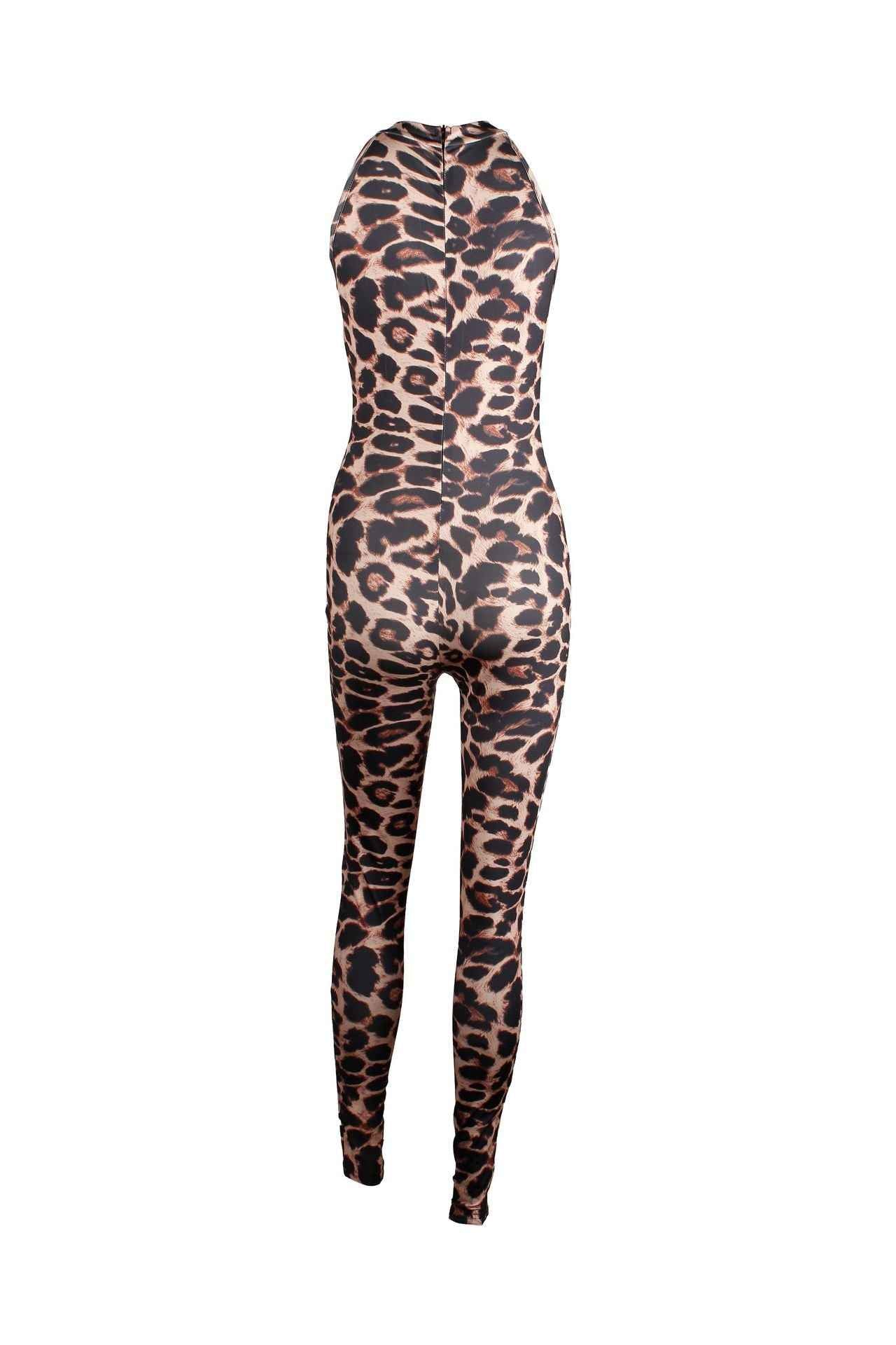 Trend Slim Sexy Leopard Print Stretch Jumpsuit