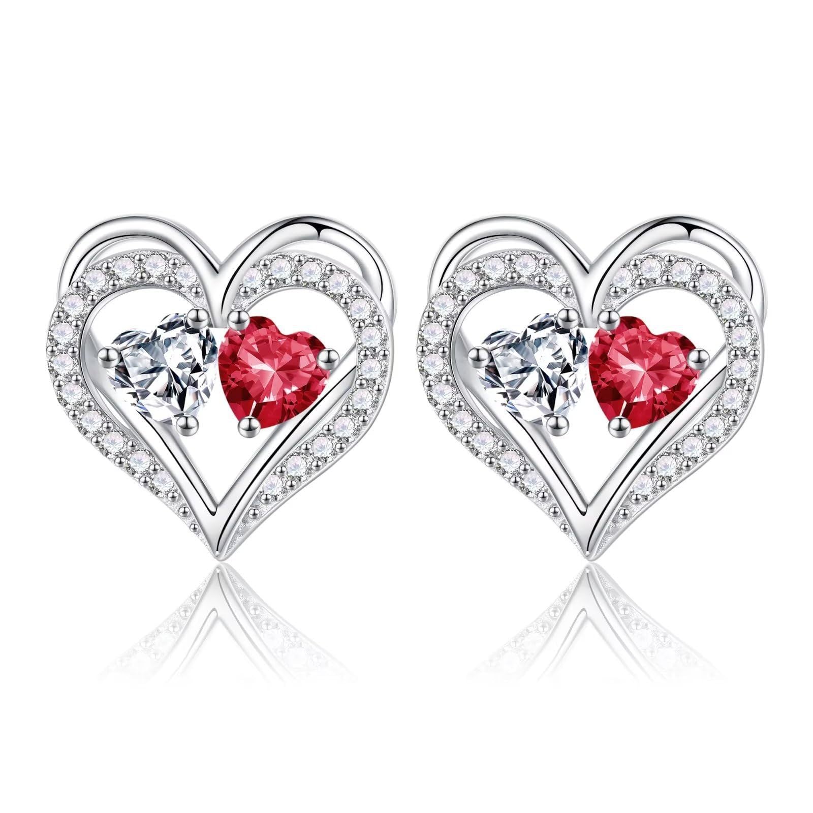 Sterling Silver Birthstone Heart Earrings