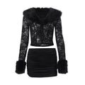 Lace Plush Long Sleeved Skirt Set