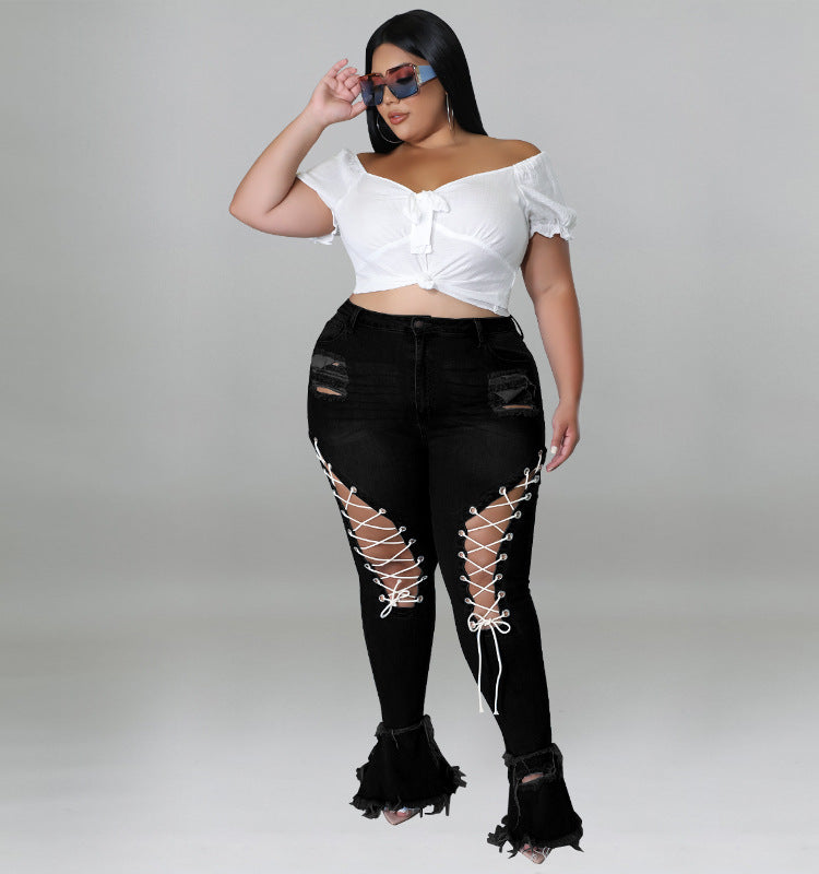 Women's Jeans Lace up Retro MUNSIEUR