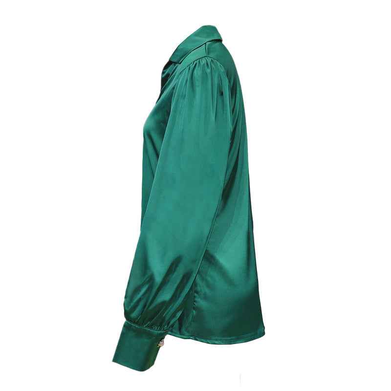 Lantern Sleeve Blouse Casual Loose Satin