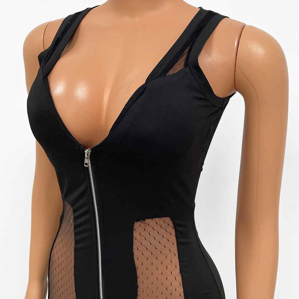 Sexy Mesh See through Stitching Jumpsuit