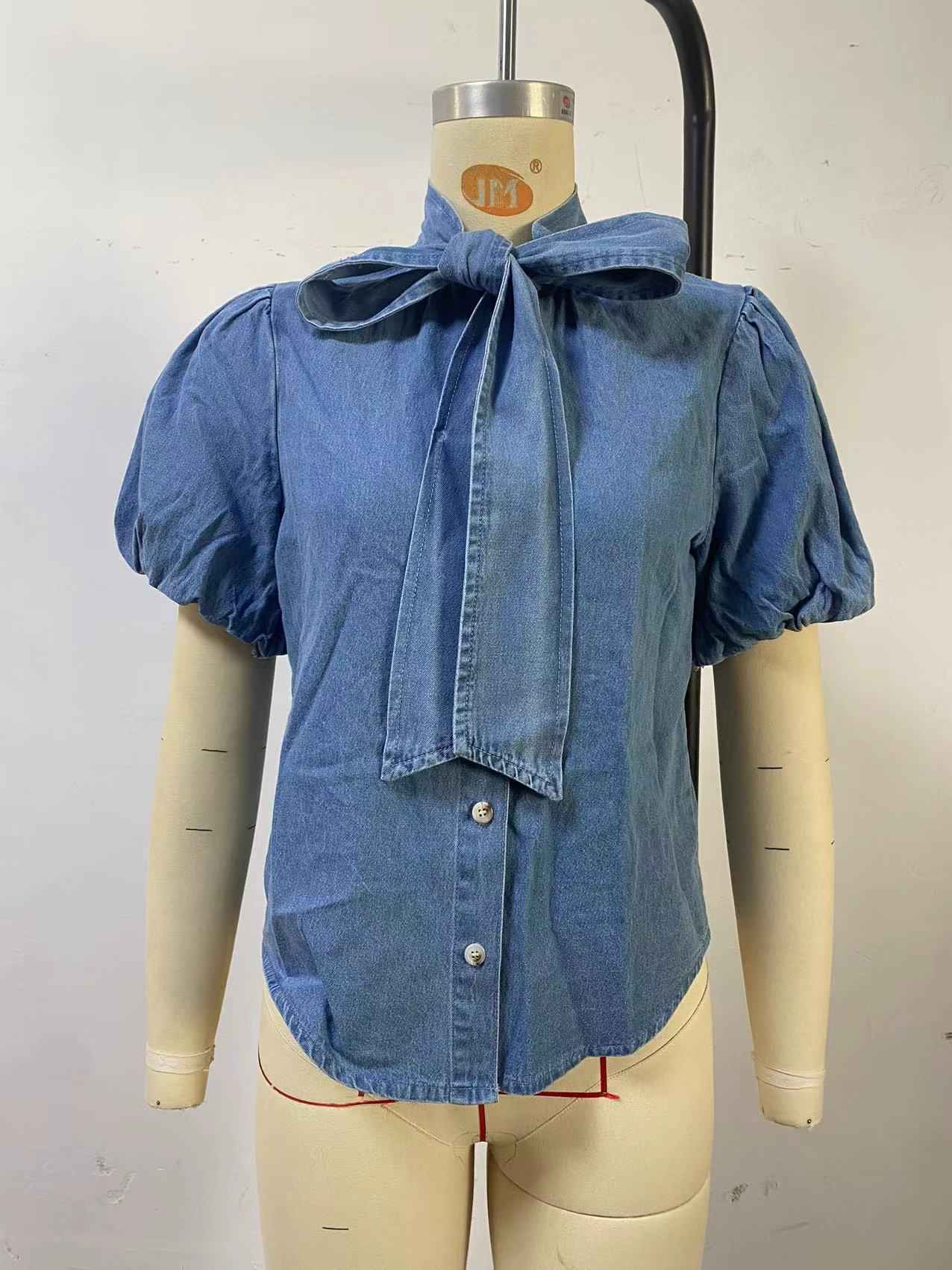 Spring Retro Lace up Denim Blouse