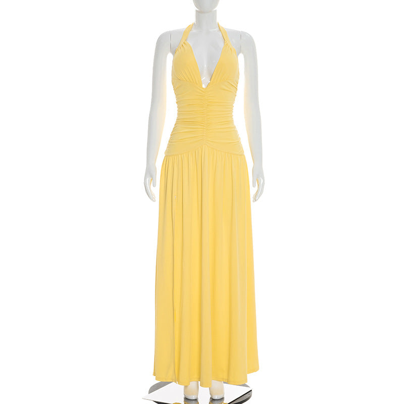Summer Slit Dress for Women Solid Color Boho Casual