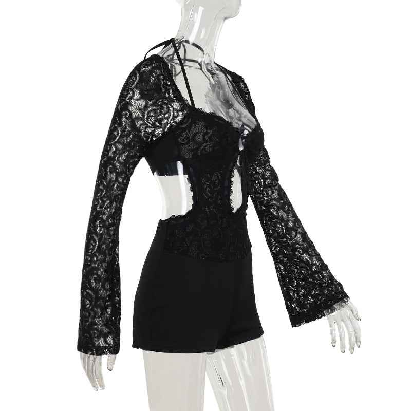 Autumn Elegant Sexy Slim Lace Long Sleeved Romper for Women