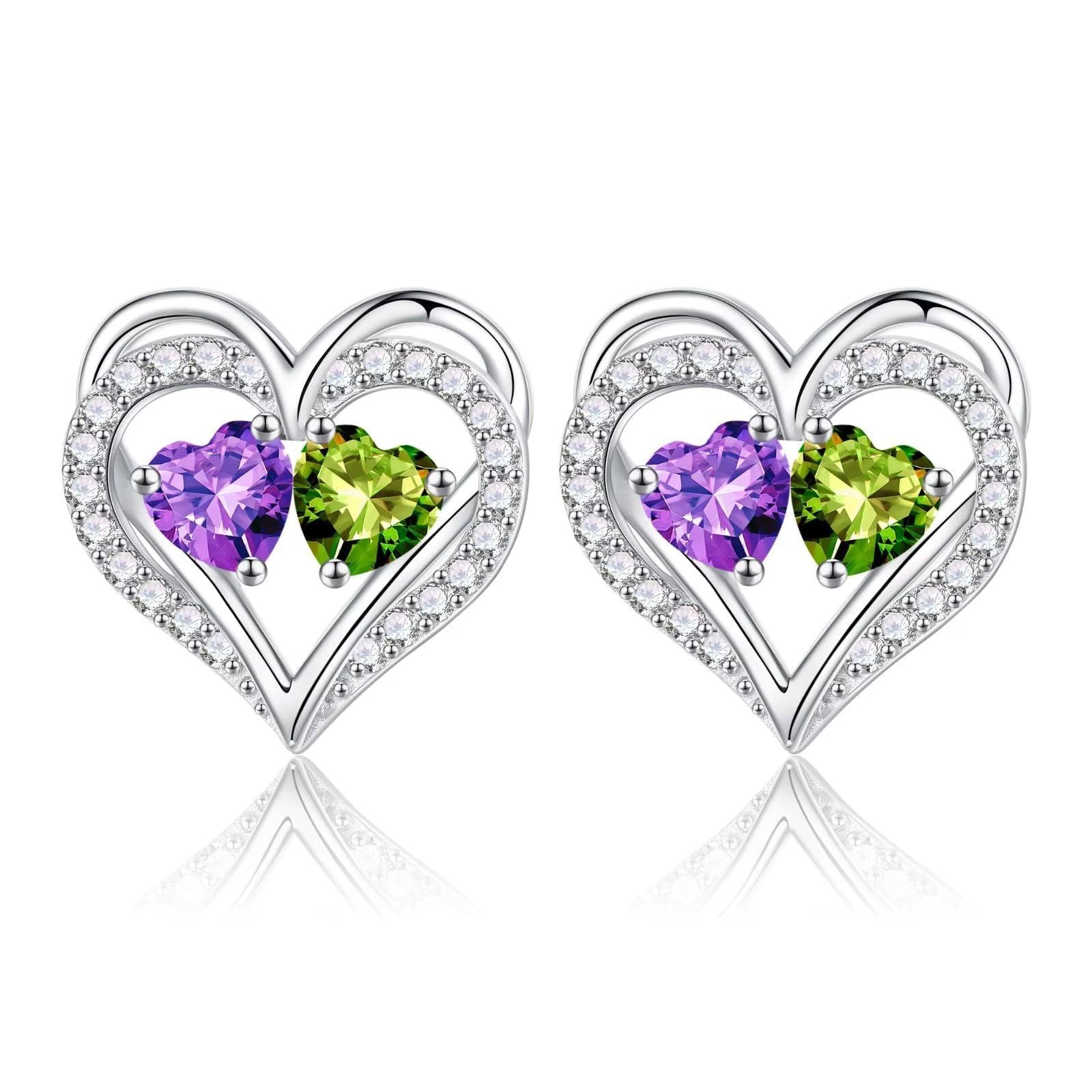 Sterling Silver Birthstone Heart Earrings
