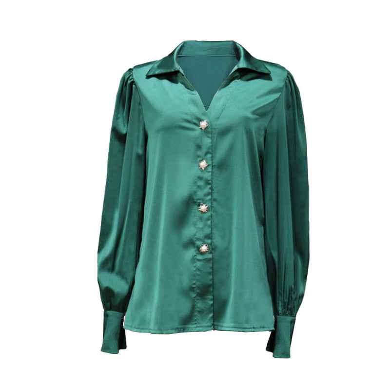Lantern Sleeve Blouse Casual Loose Satin