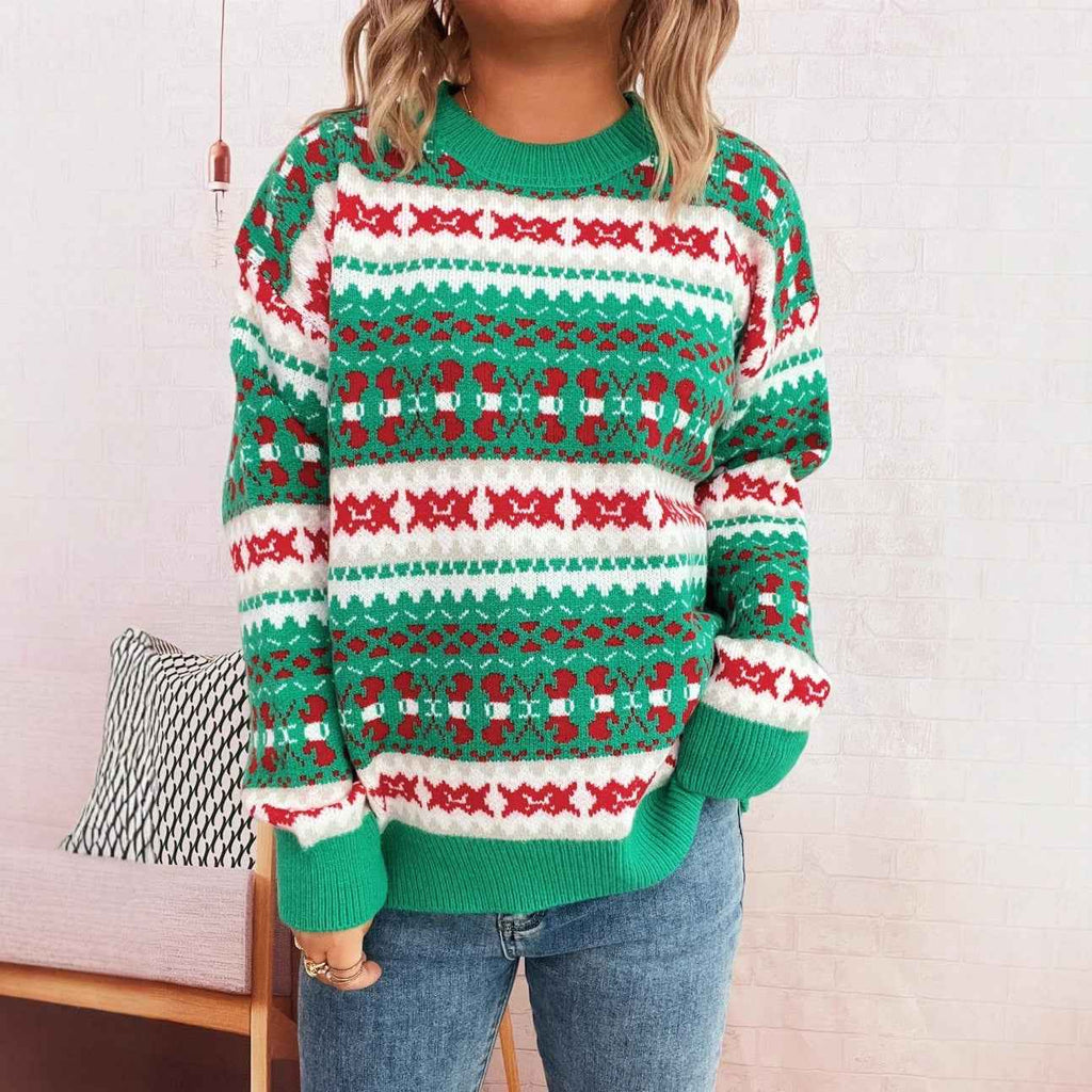 Christmas Jacquard Contrast Knitted Pullover Casual Sweater