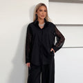 Lace Stitching Hollow Out Long Sleeve Collared Blouse