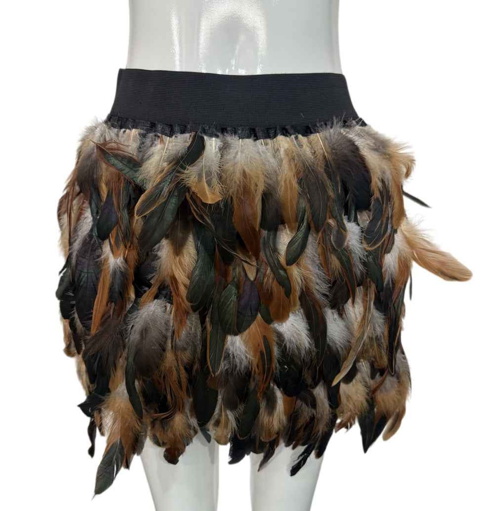 Contrast Color Elastic Waist Feather Skirt