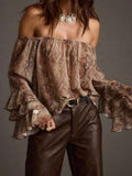 Women's Casual Printed off Shoulder Chiffon Blouse