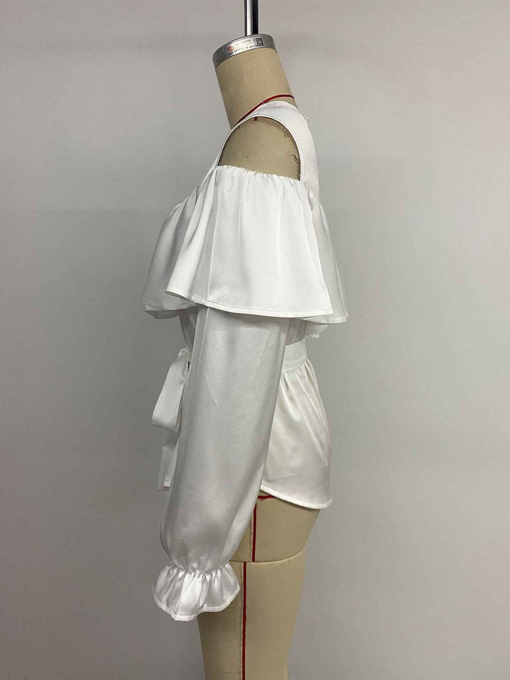 Elegant Long Sleeved Ruffled Off the Shoulder Lace Blouse