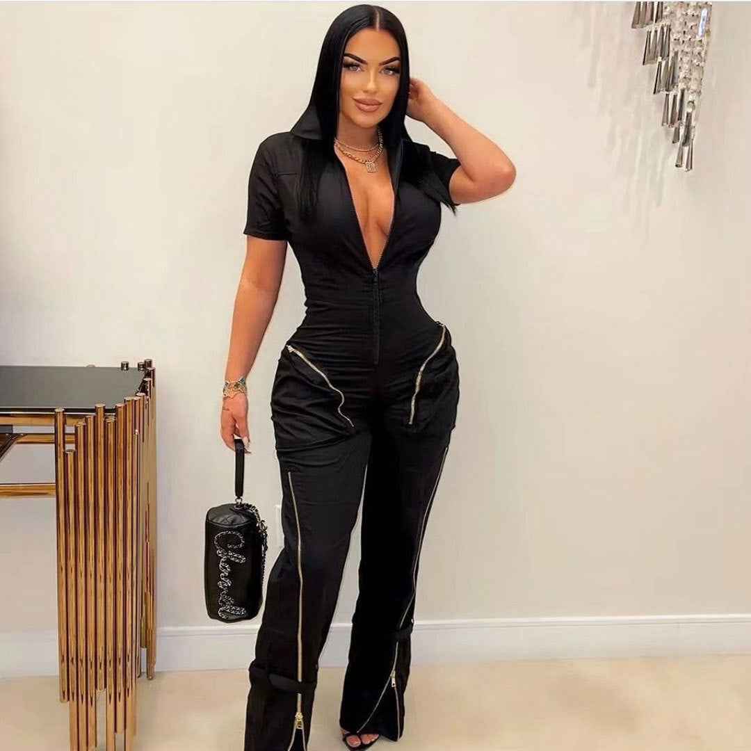 Sexy Summer Jumpsuit with Pocket and Zipper MUNSIEUR