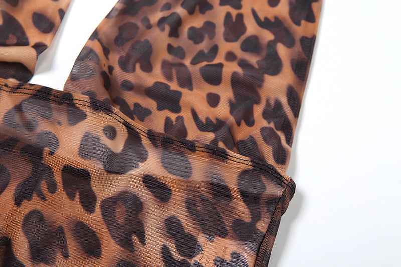 Summer Style Women's Sexy Deep V Plunge Backless Halter Butt Lifting Leopard Print Romper