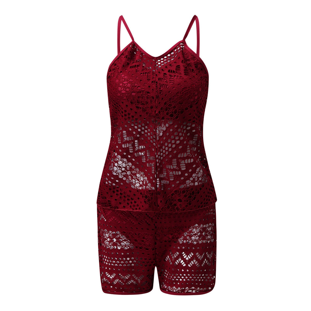 Women Seperated Swimwear Solid Color Grid Jacquard Boxers Bikini Swimwear