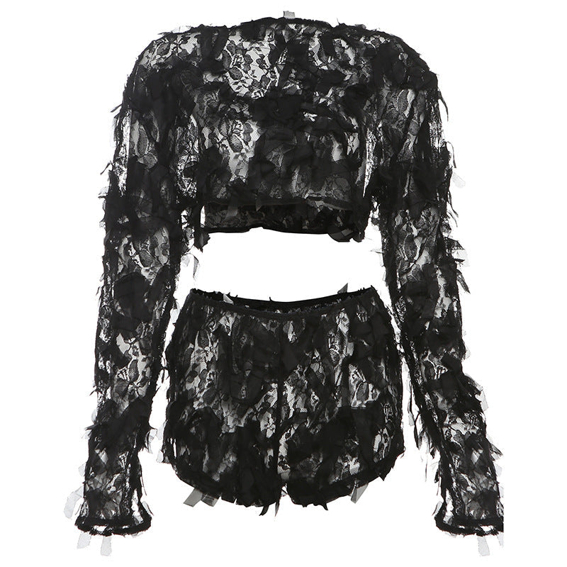 Personality Mesh Stitching 2pc. Set Blouse Y2k Style