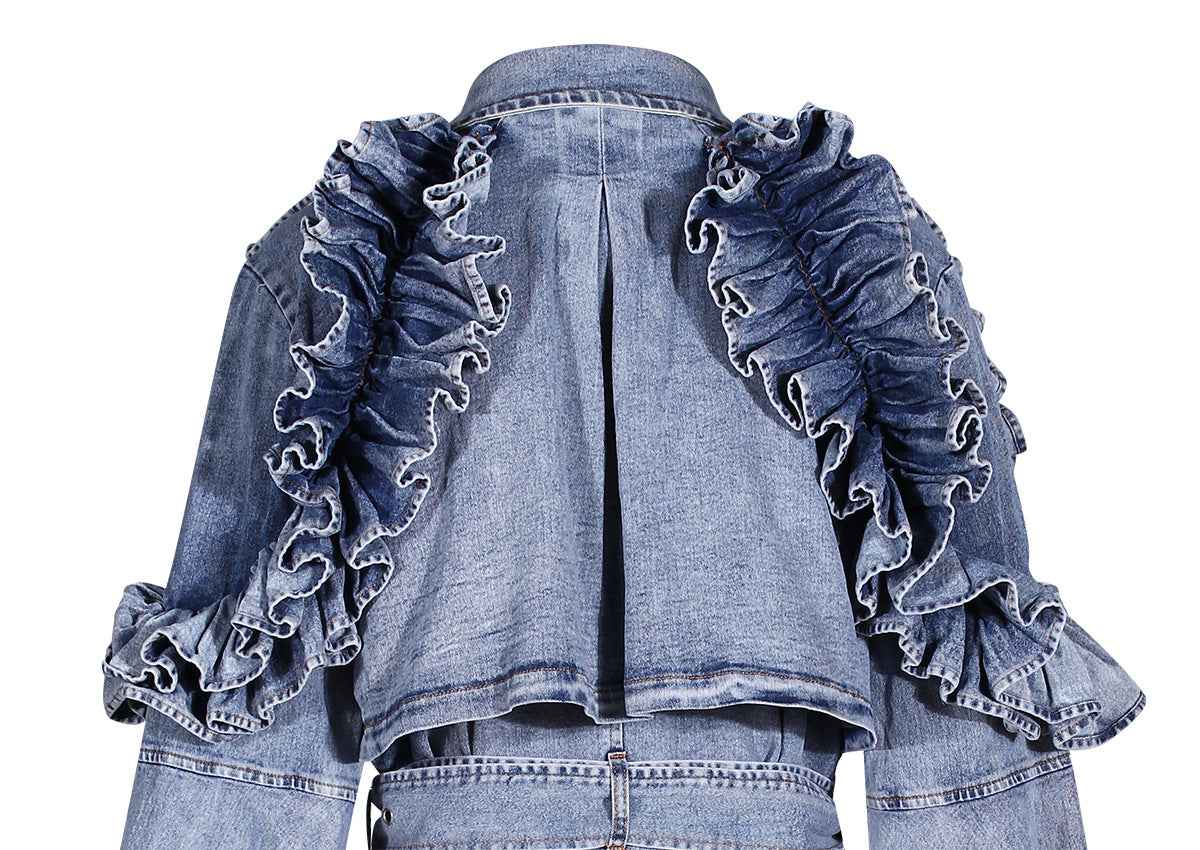 Denim Windbreaker Lotus Leaf Jacket