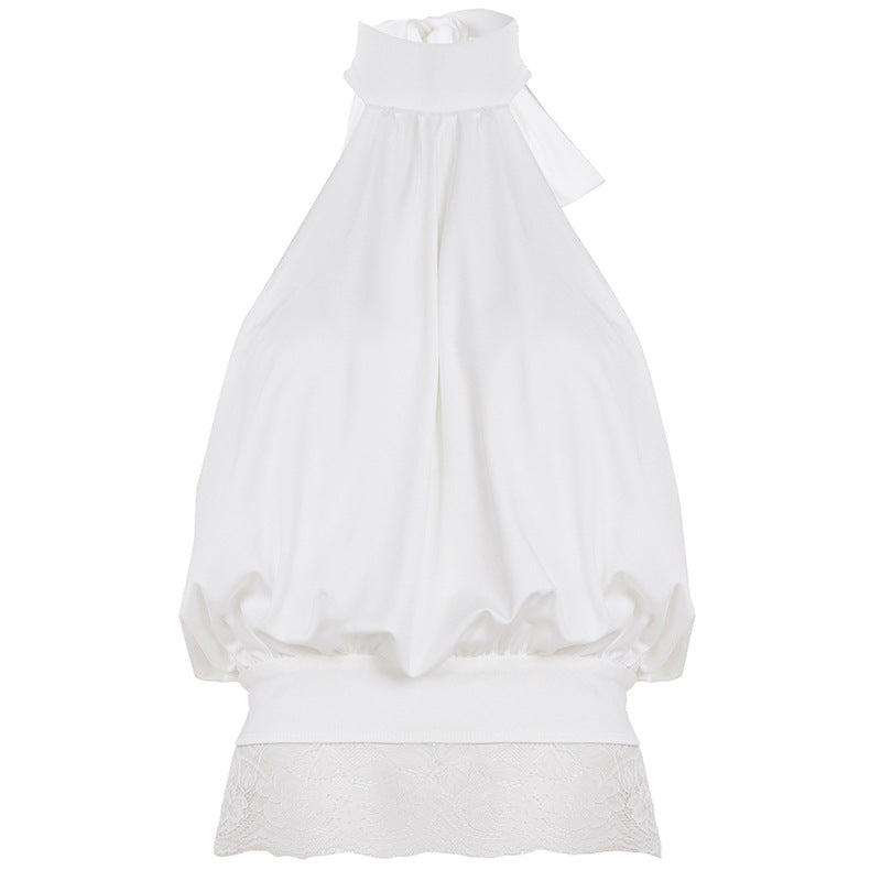 Halter Spaghetti Strap Backless Lace Blouse