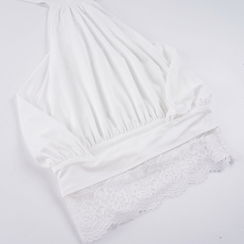 Halter Spaghetti Strap Backless Lace Blouse
