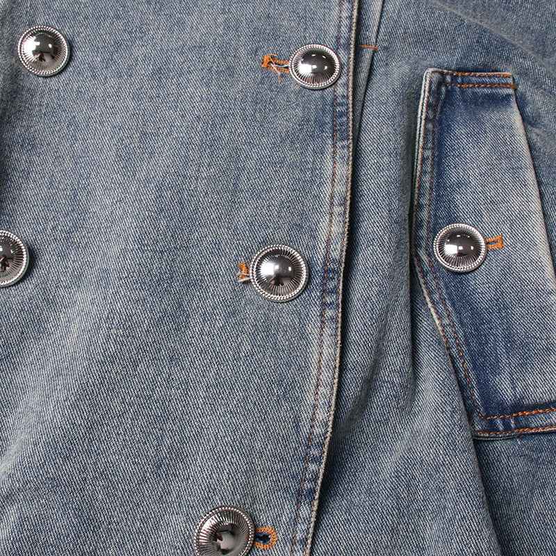 Denim Trench Coat Polo Collar Jacket