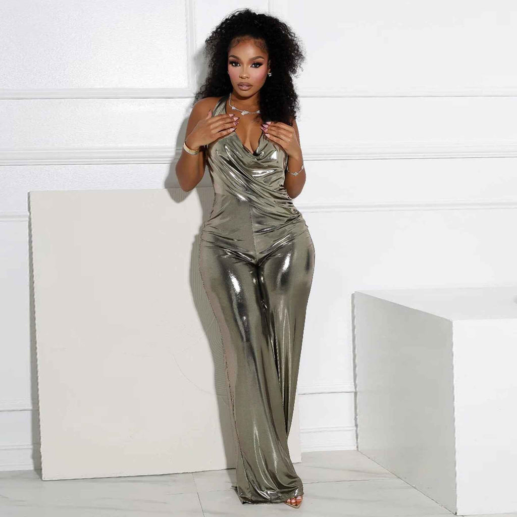 Swing Collar Halter Backless Jumpsuit Women
