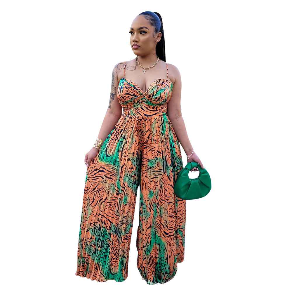 Floral Print Sling Pleated Jumpsuit