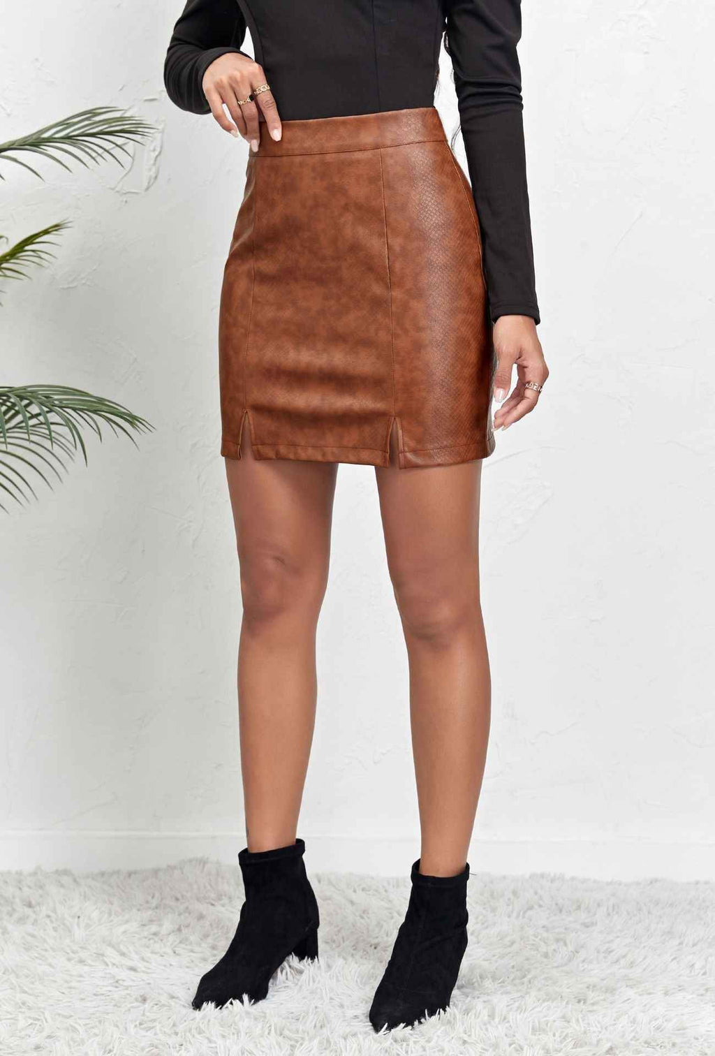 Boutique Leather Skirt High Waist