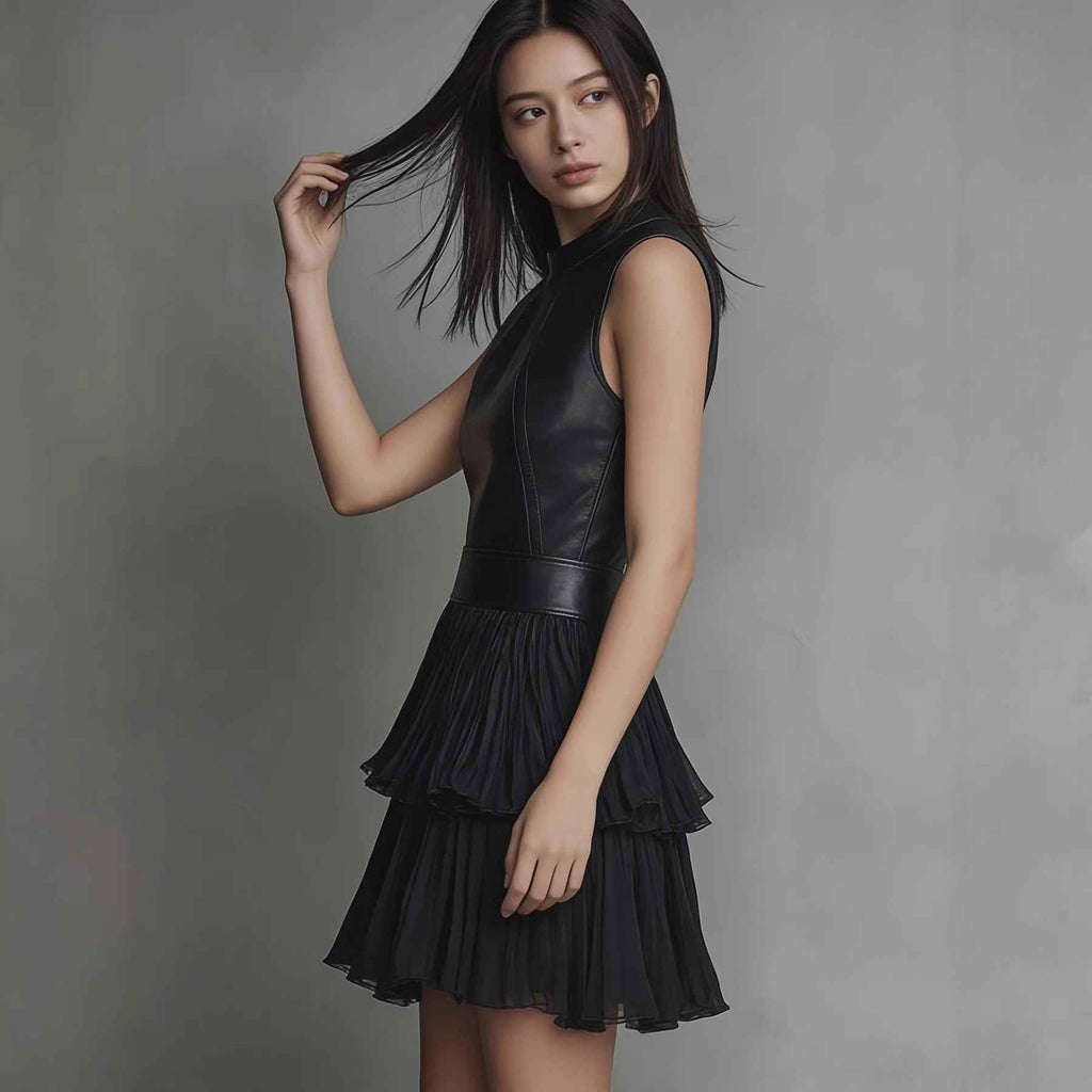 Elegant Double Layer Pleated Ruffled Dress