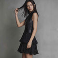 Elegant Double Layer Pleated Ruffled Dress