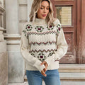 Ethnic Pattern Turtleneck Knitted Jacquard Pullover Sweater Women