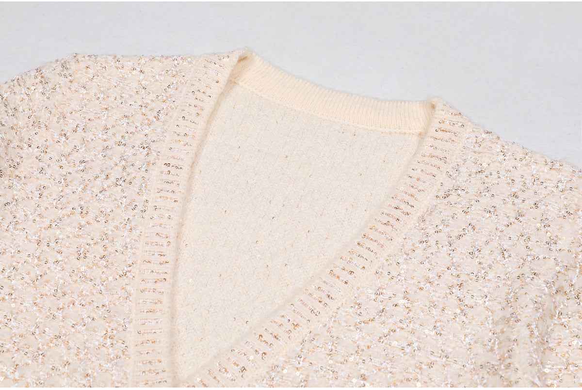High Quality Sequined Knit Long Sleeve Cardigan Sweater
