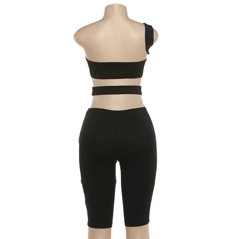 Unique Rivet Sexy Cutout Tight Five Point Jumpsuit
