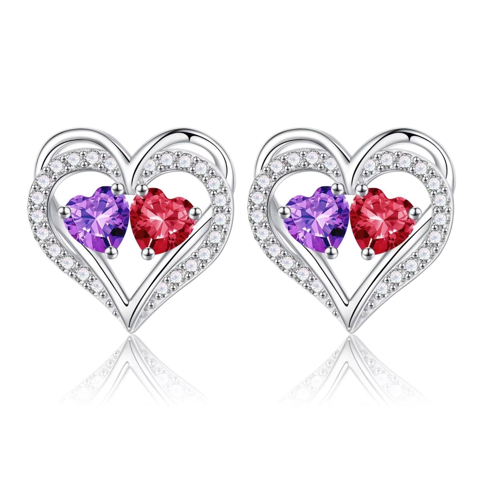 Sterling Silver Birthstone Heart Earrings new