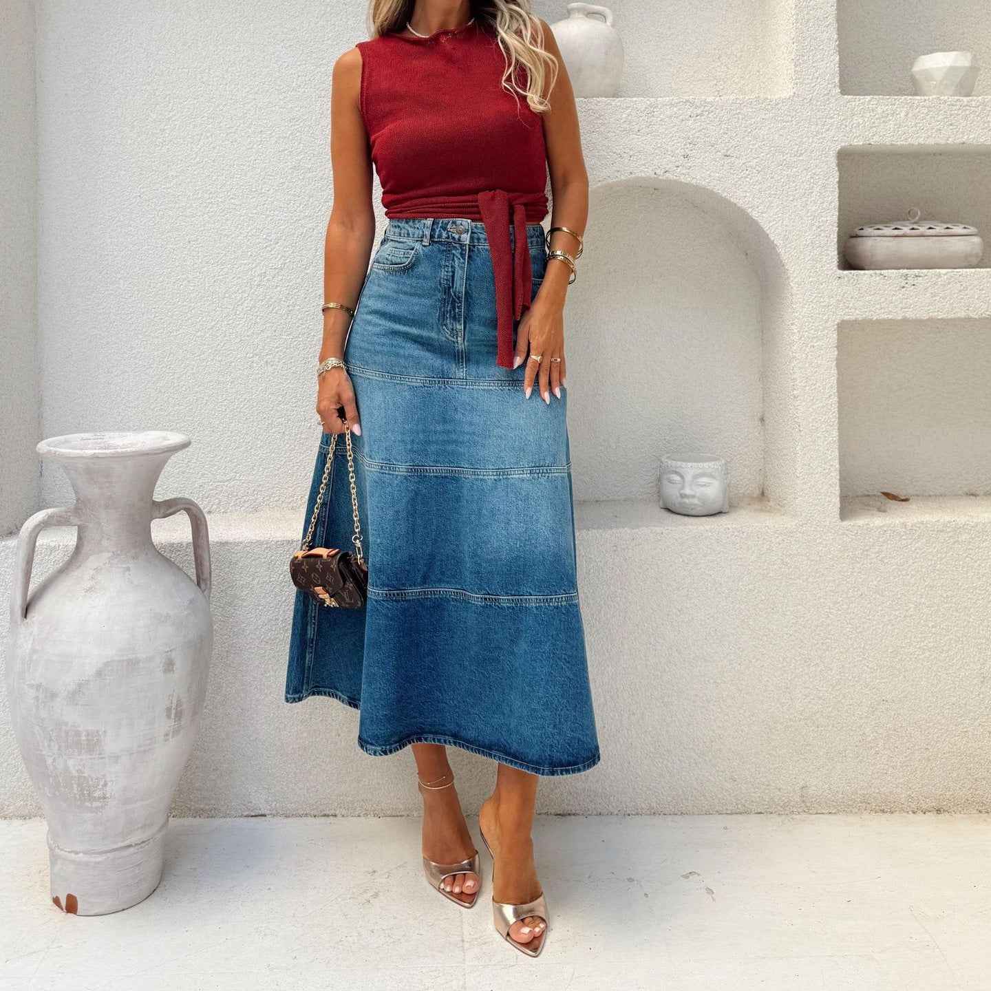 Street Retro Women's High Waist A line Denim Skirt