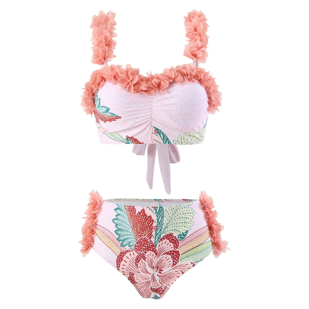Three Piece Set Swimsuit Customized Printed Steel Bracket Push up Petals Gauze Skirt Swimsuit Women