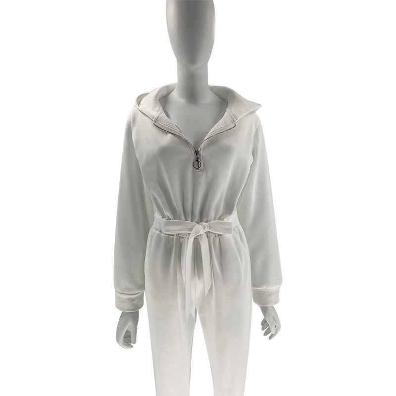 Half Open Collar Urban Casual Women's Jumpsuit