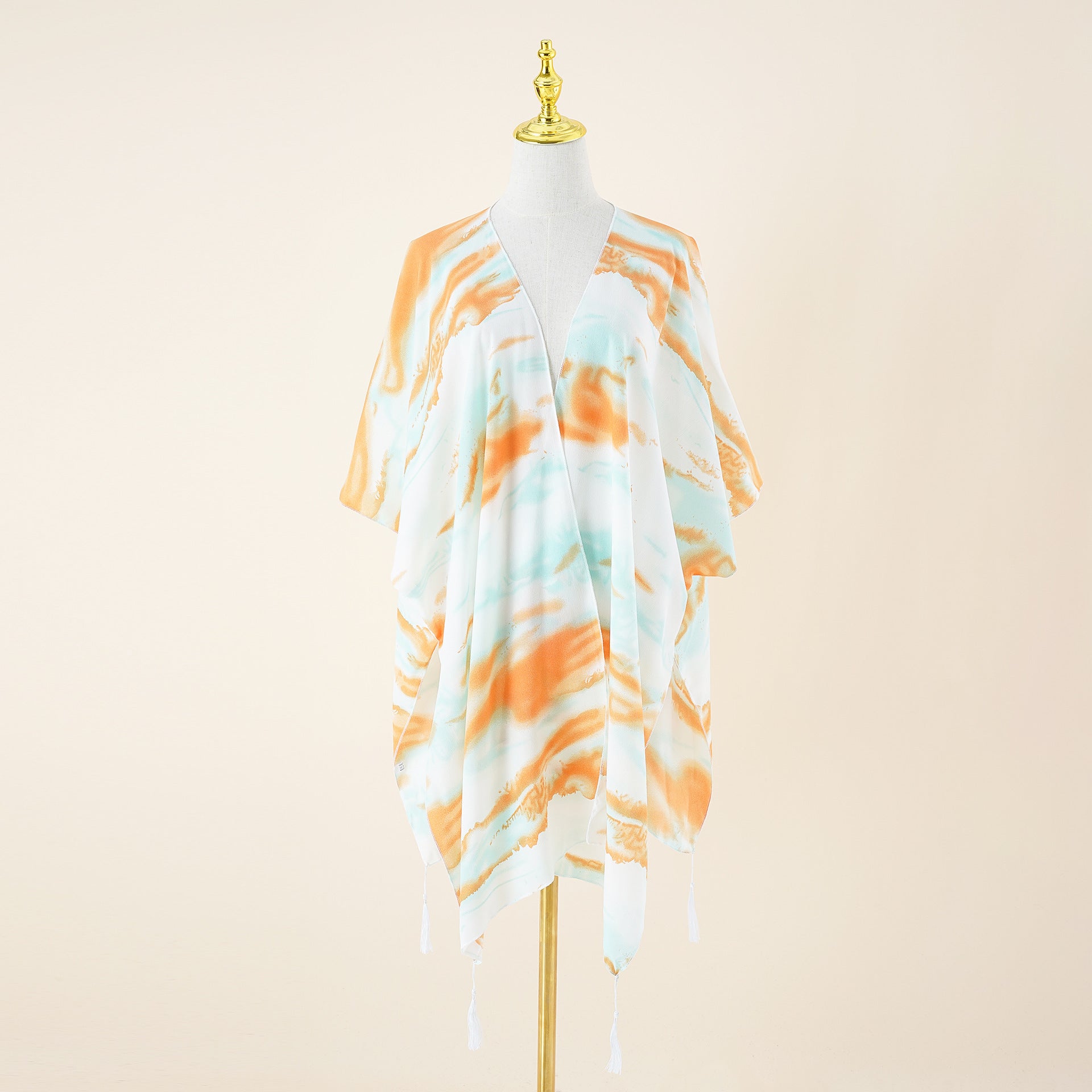 Spring Summer Striped Color Matching Tassel Shawl Beach Sun Protection Sunshade Cardigan Coat