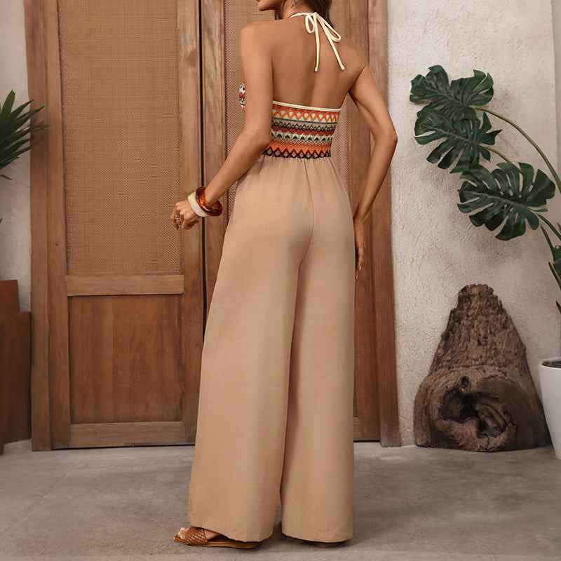Retro Embroidery Stitched Jumpsuit
