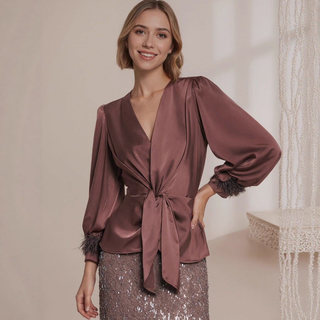 Satin Slim Fit Drawstring Blouse