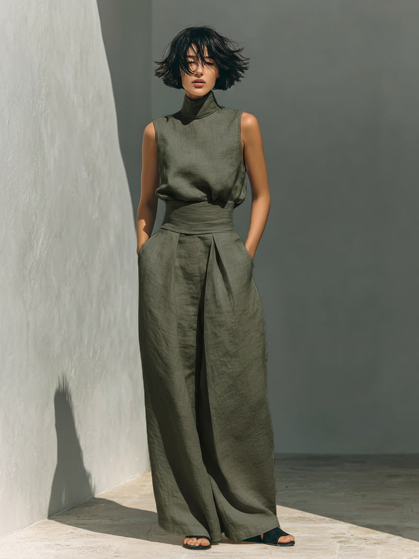 Elegant Women Simple Cotton Linen Jumpsuit