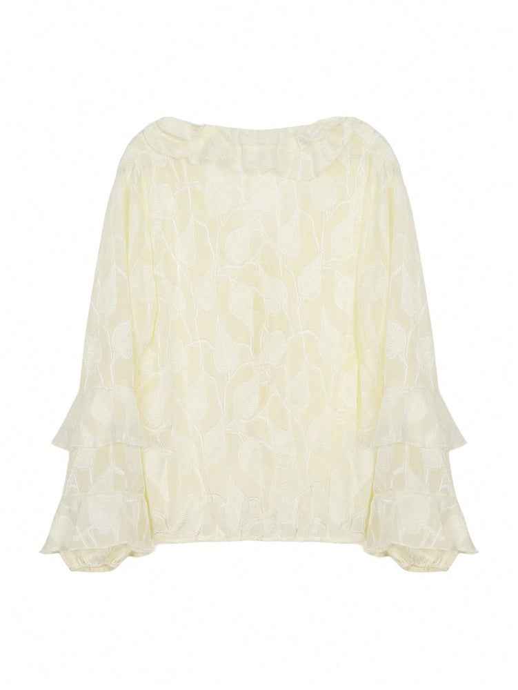 French Ruffled Cardigan Blouse
