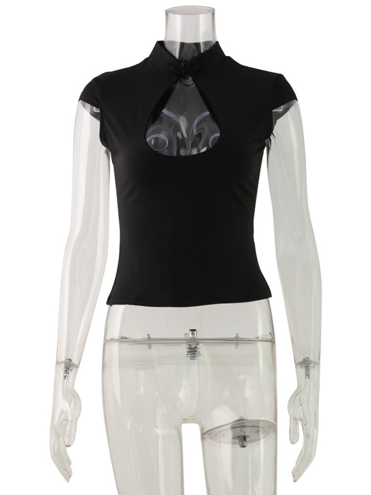 Women's Solid Color Cutout Sleeve T-shirt