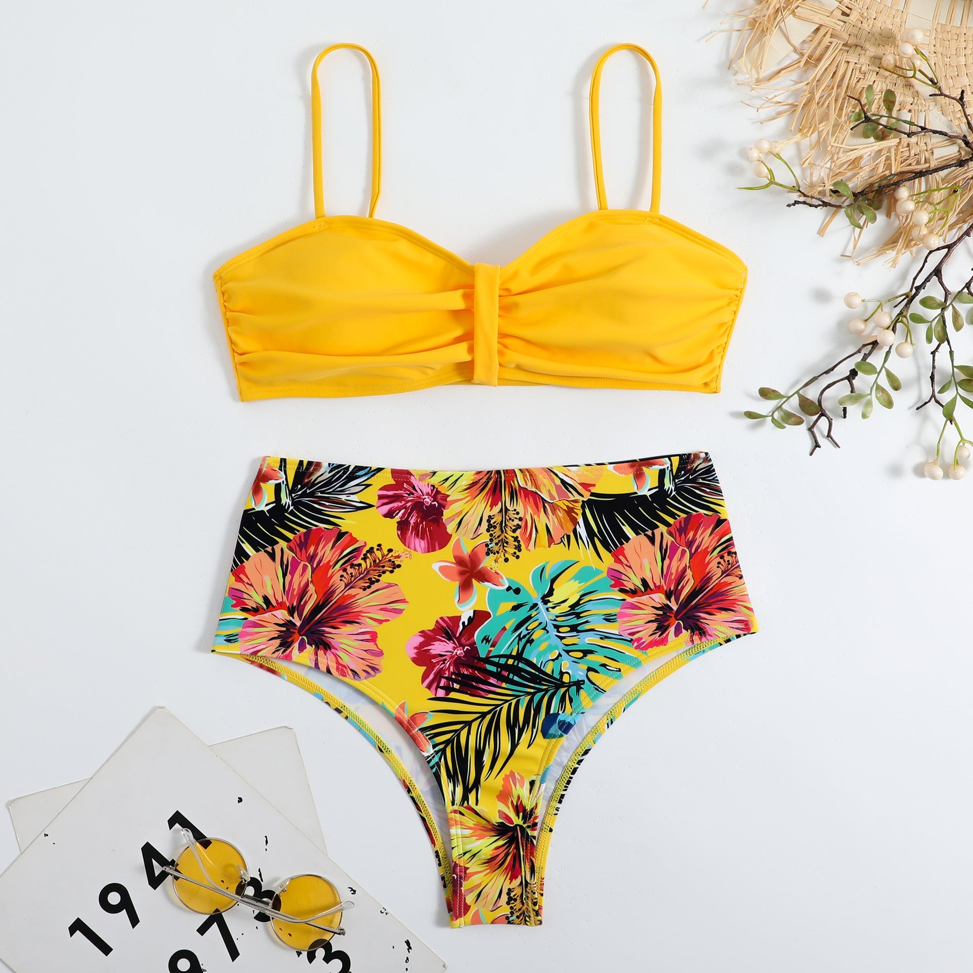 Swimsuit Women Split Bikini Retro Sexy Solid Color Printing Bikini Wear