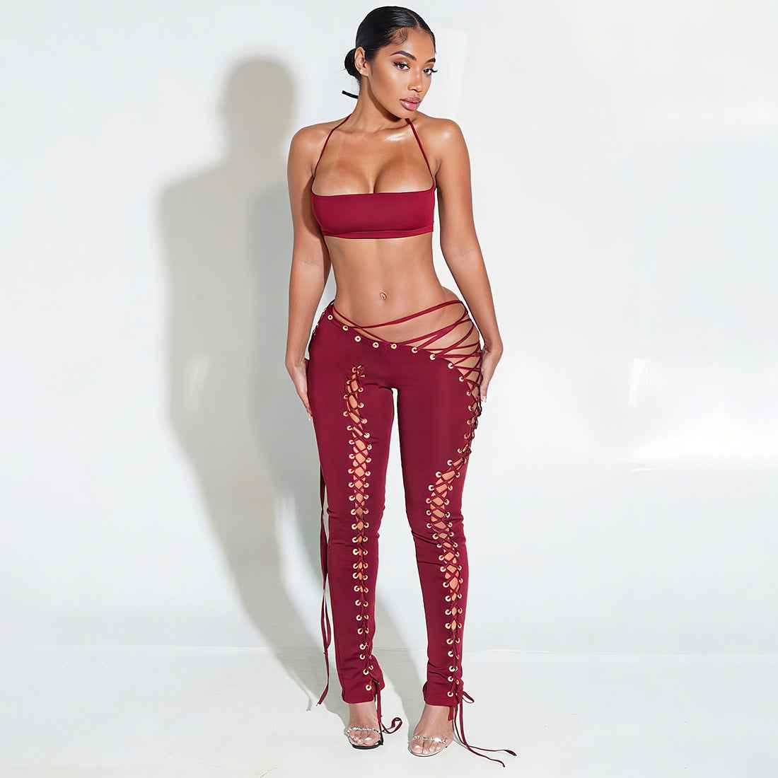 Street Lace up Jumpsuit Two Piece Set