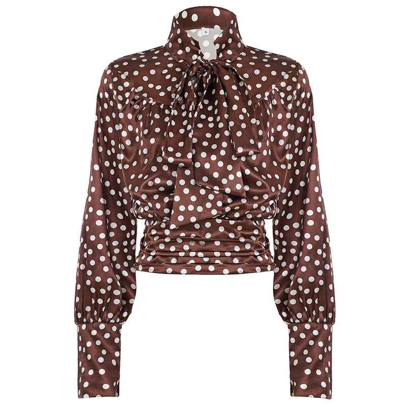 Elegance Polka Dot Cutout out Long Sleeve Blouse
