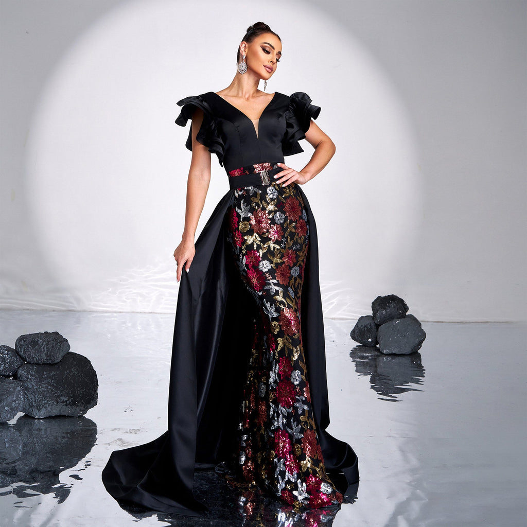 Slim Fit Sheath Elegant Sequined Fishtail Evening Dress
