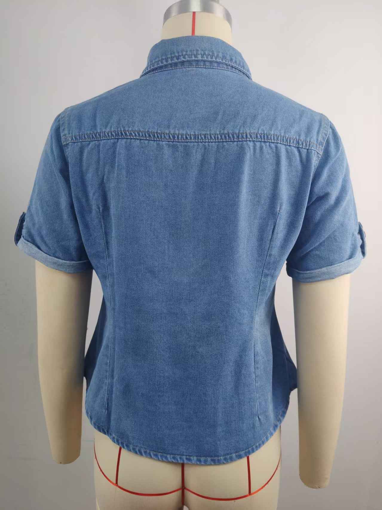 Washed Denim Collared Blouse for Women