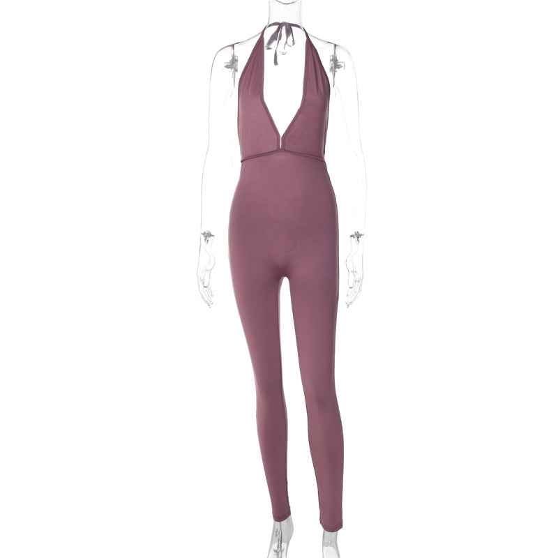 Sexy Pleated Backless Slim Fitting Jumpsuit Women