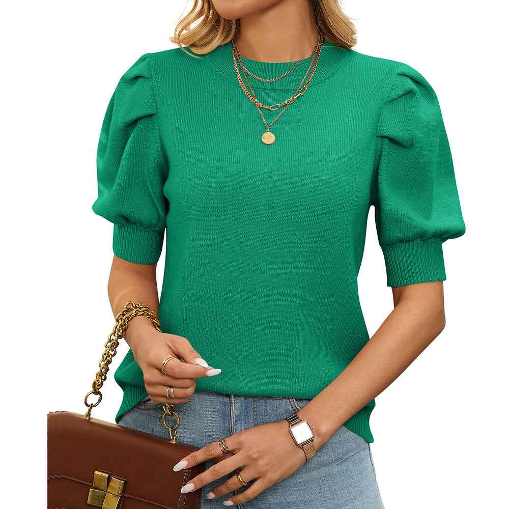 Puff Sleeve Sweater Solid Color